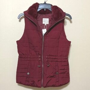 Copper Key Girls XL Puffer Vest Faux Fur Collar Maroon‎ Red Winter